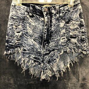 Aphrodite Distressed Stretch Denim Shorts Blue Acid Wash Made In USA Size S